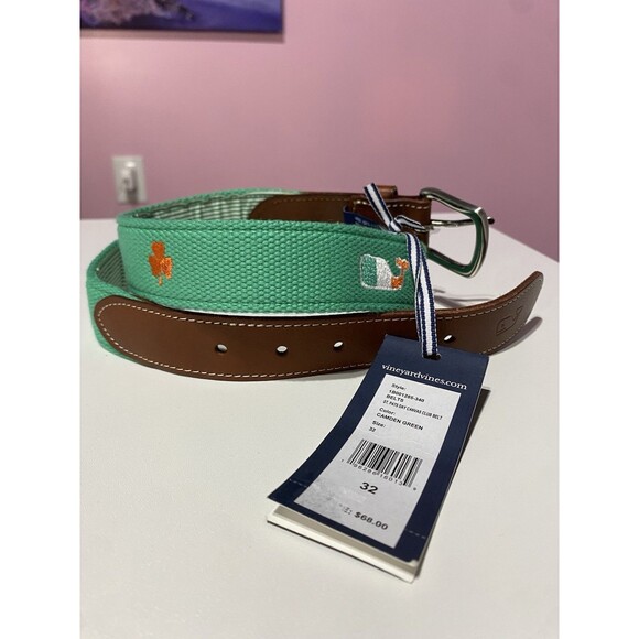 Vineyard Vines Belt Mens 32 St. Patrick's Day Irish Canvas Club Golf Leather - Picture 1 of 9